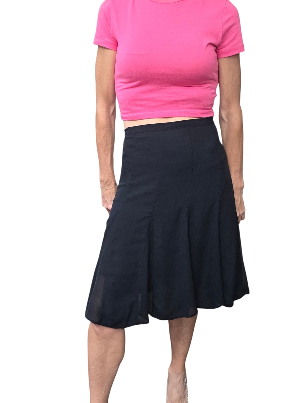 Vintage 90s Linea Louis Dell'Olio Black Silk Knee Length Skirt 4